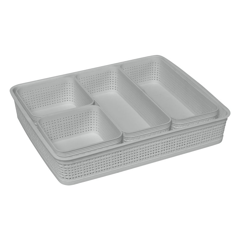 Simplify 5 Piece Organizing Set | Multiple Size Bins | Multipurpose | Office | Desk | Dorm | Bathroom | Storage Basket | Small Items | Accessories | Grey - Image 1